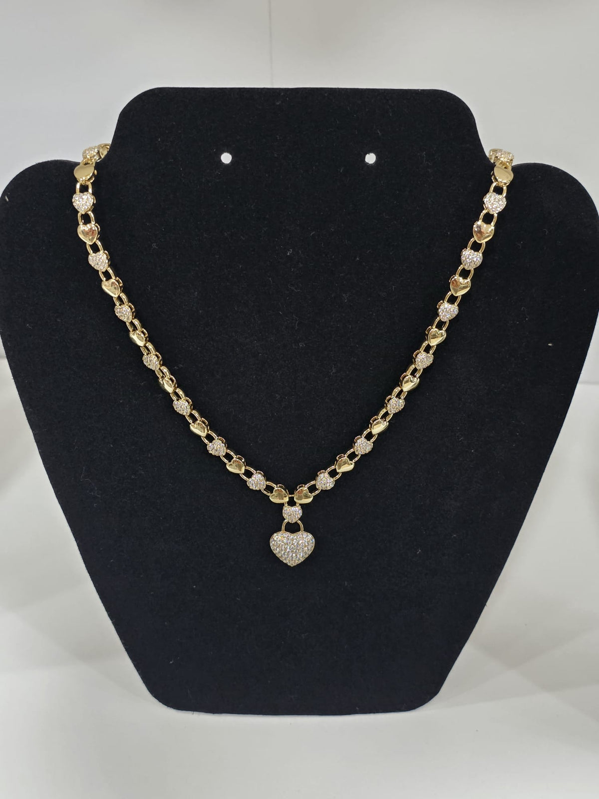 Gold heart pendant link necklace ME0021