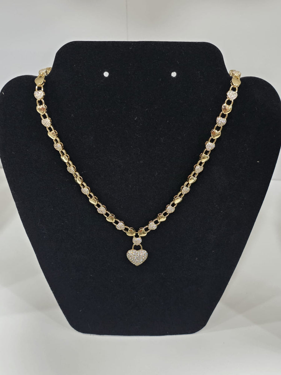 Gold heart pendant link necklace ME0021