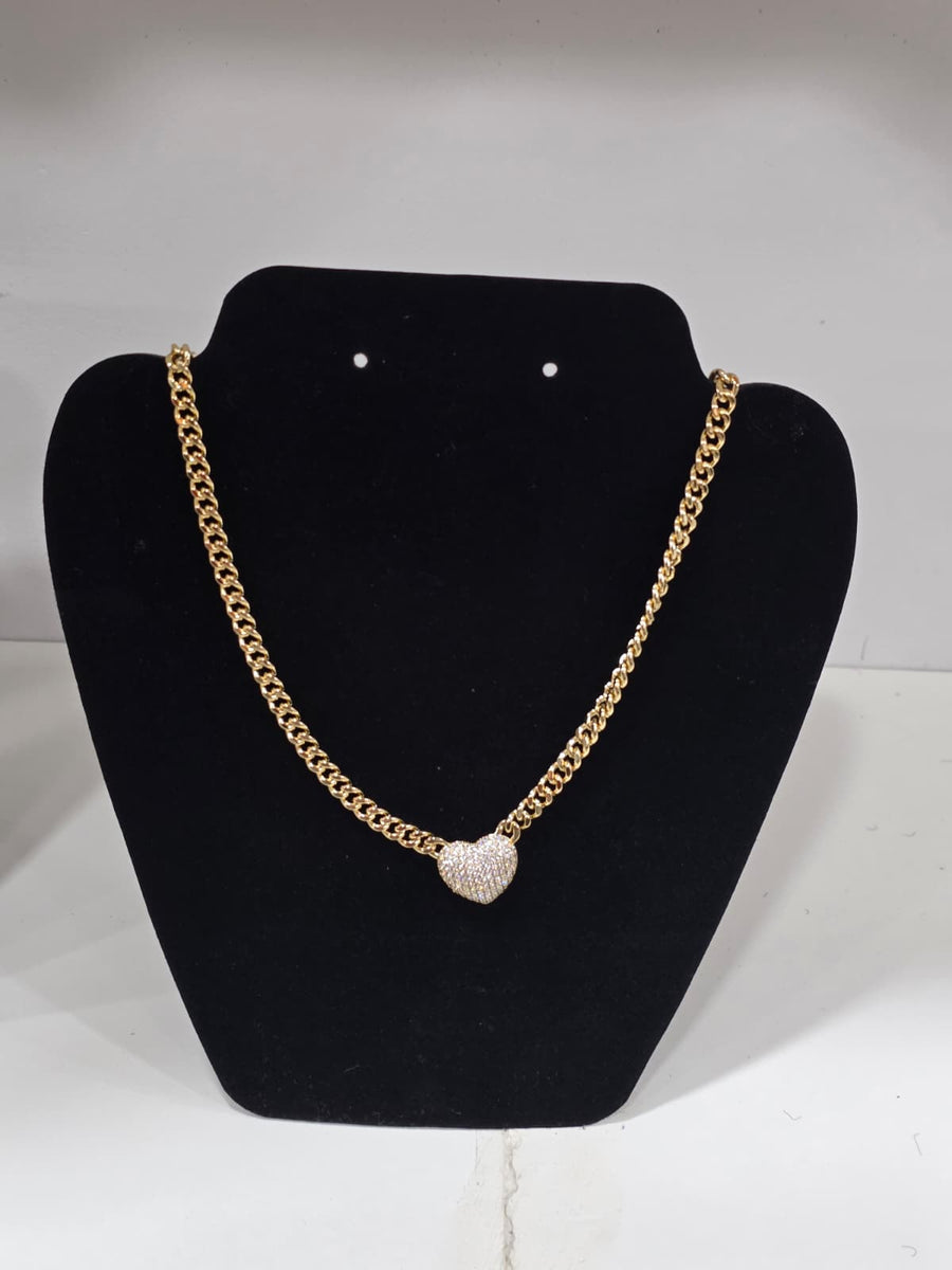 Gold curb chain heart necklace ME0023