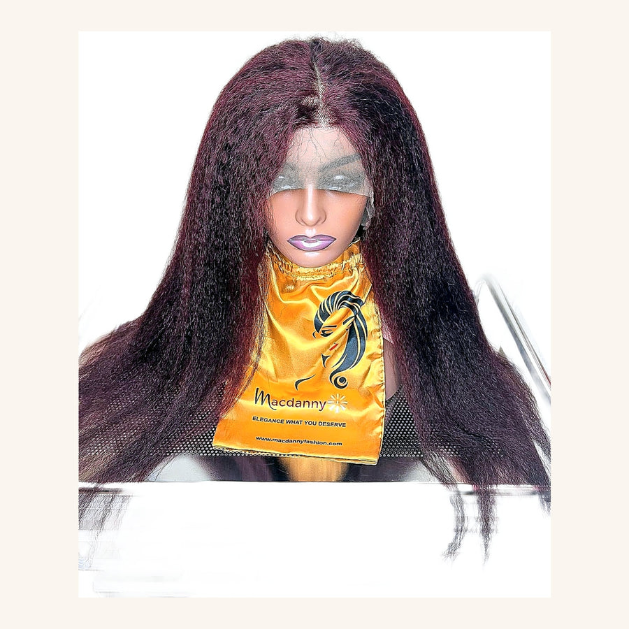 Natural Kinky Burgundy Human Hair, 24 inches, 300% Density
